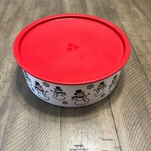 Tupperware Snowmen Snowflakes Winter Scene One Touch Cookies Snack Canister